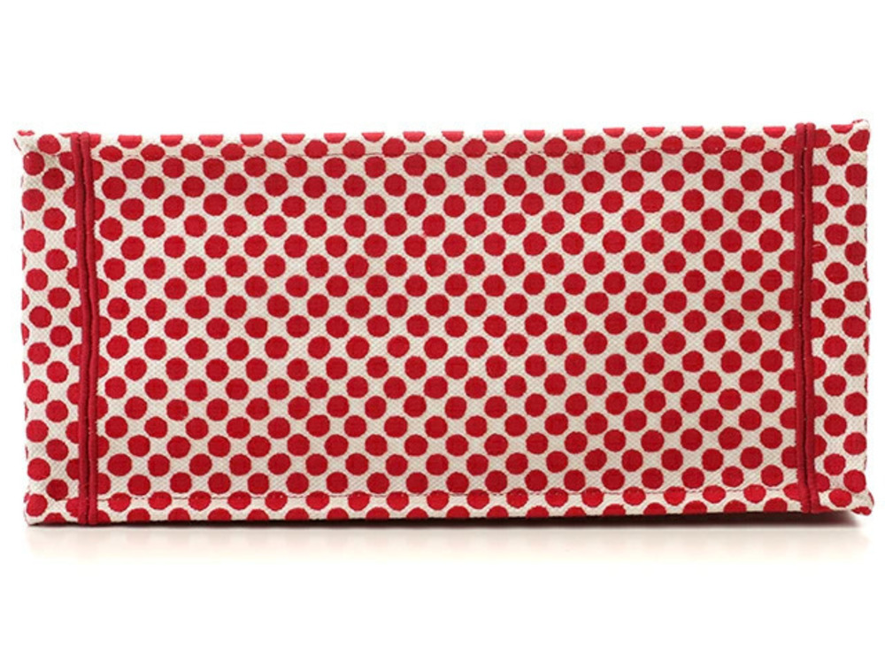 Christian Dior Polka Dot Book Tote Red Canvas Bag SJ - Picture 3 of 5